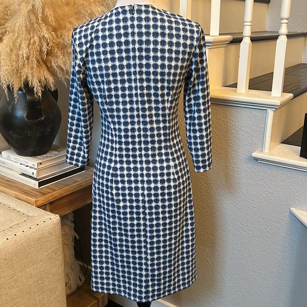 J. McLaughlin Blue White Zip Up 3/4 Sleeve Sheath Dress Size XS - Picture 6 of 8